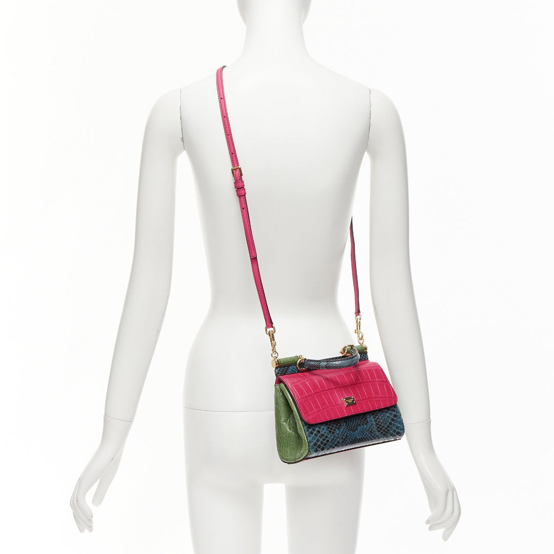 DOLCE GABBANA Miss Sicily pink navy green scaled leather crossbody bag
