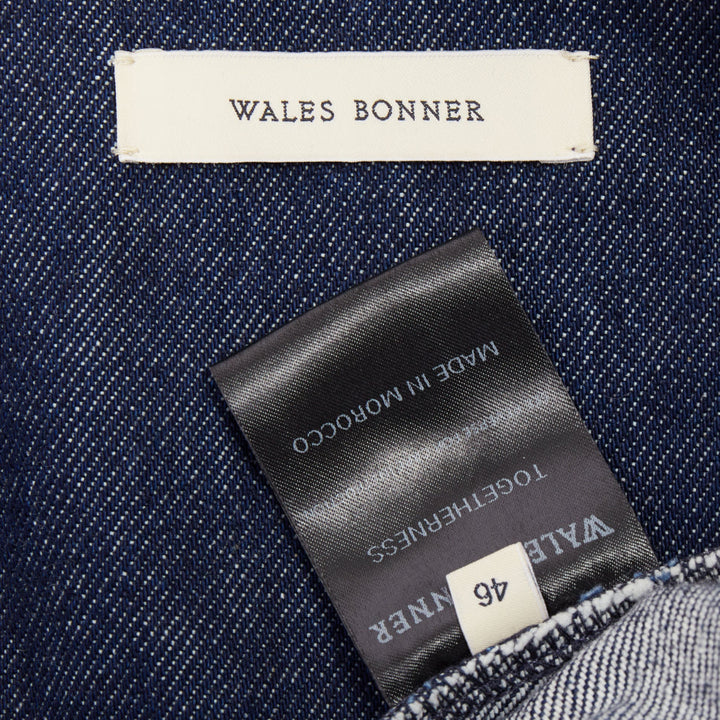 WALES BONNER Miles contrast stripe pocket raw blue multi denim outerwear IT46 S