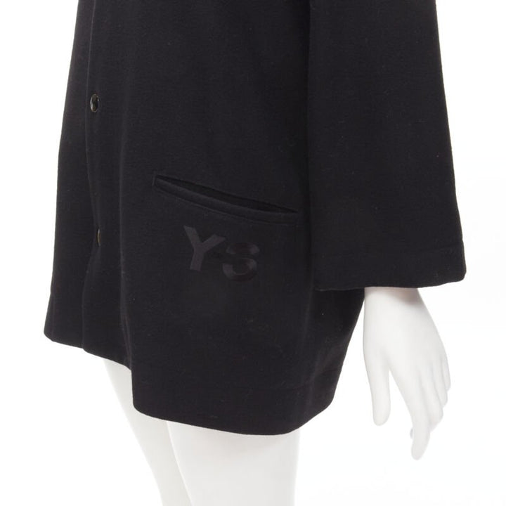 Y3 YOHJI YAMAMOTO ADIDAS black wool fur lined hood cocoon coat XS