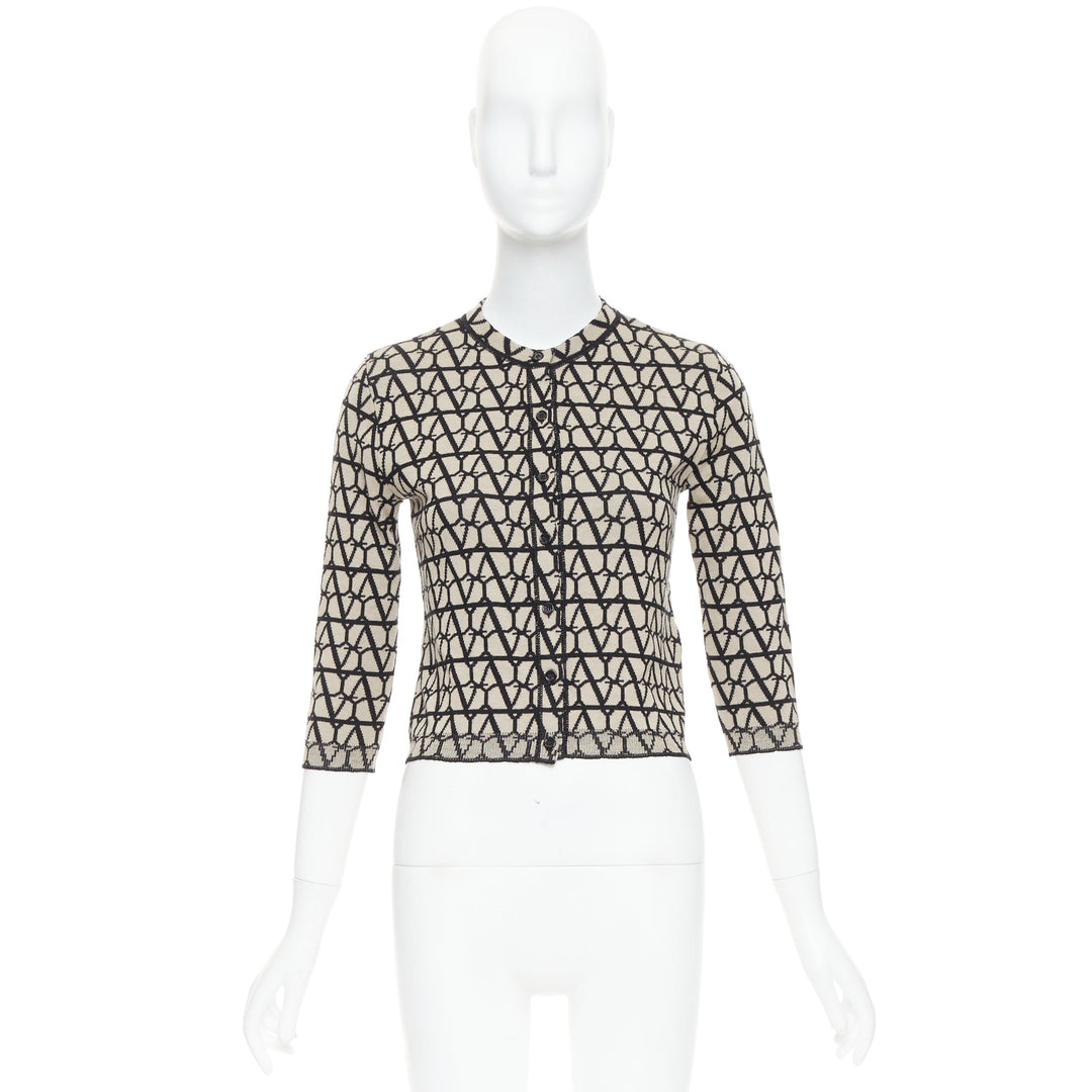 VALENTINO 2023 Toile Iconographe monogram beige black wool cropped cardigan S