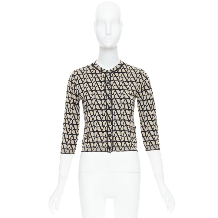 VALENTINO 2023 Toile Iconographe monogram beige black wool cropped cardigan S