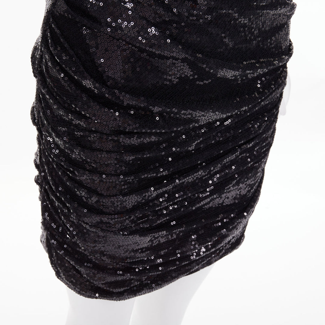 ALEXANDER WANG black lambskin leather Sequin Goddess ruched dress US4 S