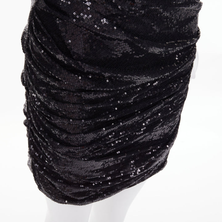 ALEXANDER WANG black lambskin leather Sequin Goddess ruched dress US4 S