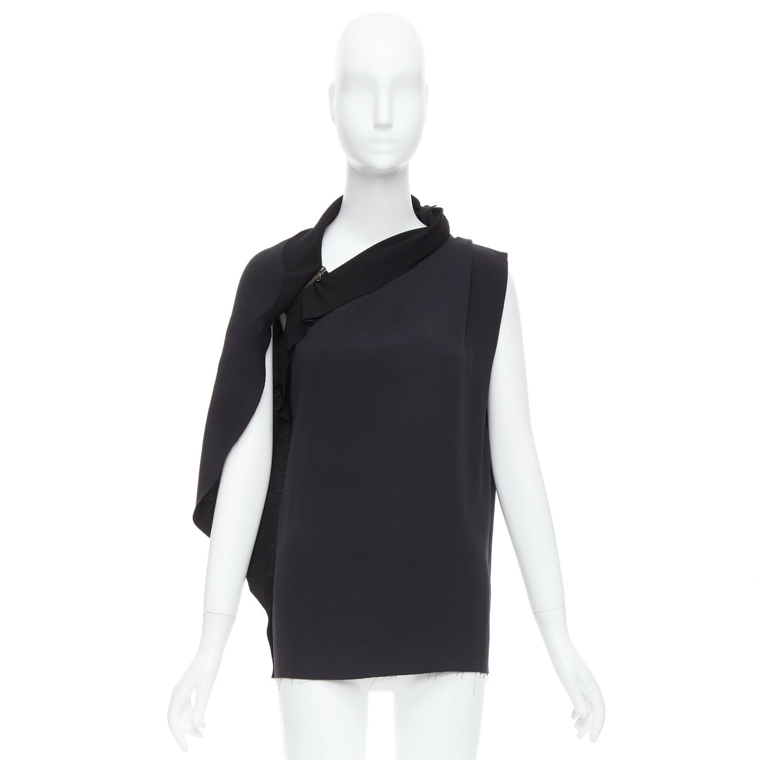 LANVIN 2010 black viscose blend asymmetric zip drape top FR36 S