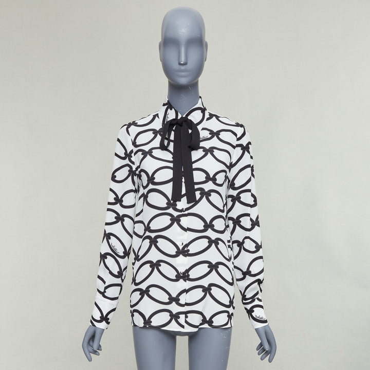VALENTINO 2022 Chain 1967  black white crepe de chine silk blouse IT38 XS