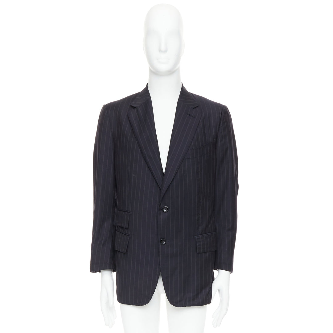 TOM FORD Windsor black wool silk pinstripe flap pocket blazer IT50 L