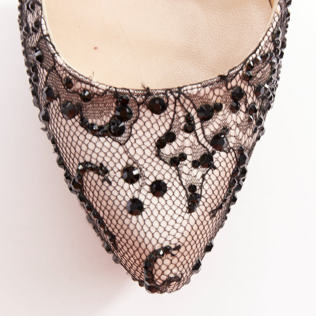 CHRISTIAN LOUBOUTIN Stardust 160 Satin Lace pink black strass platform EU37.5