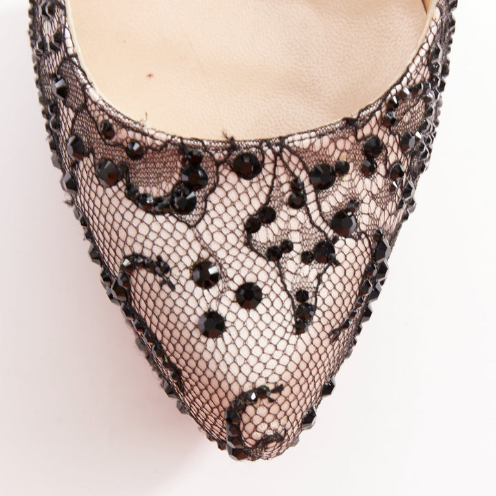 CHRISTIAN LOUBOUTIN Stardust 160 Satin Lace pink black strass platform EU37.5