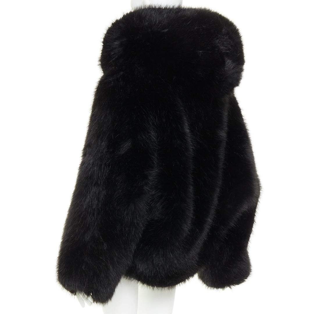rare ALEXANDRE VAUTHIER COUTURE 2023 Runway black faux fur oversized cocoon coat
