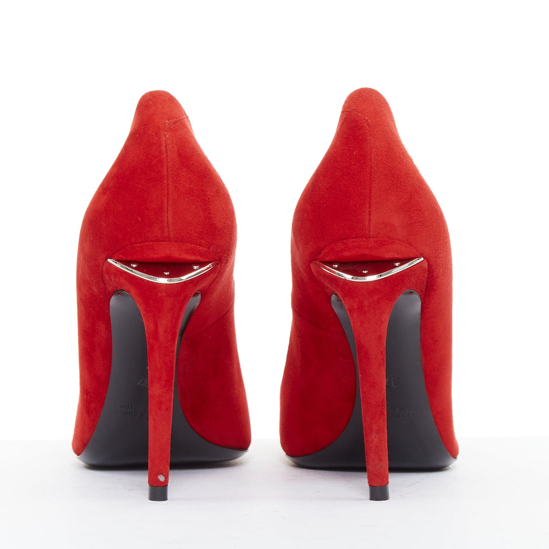 ALEXANDER WANG Tia red suede silver rhodium plate cutout heel point pumps EU37