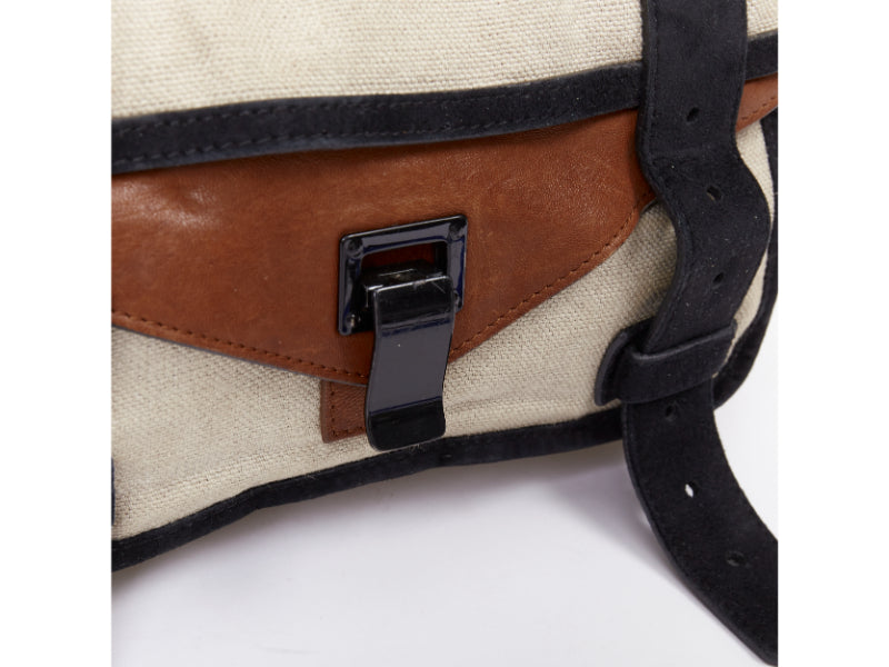 PROENZA SCHOULER PS1 beige canvas brown black leather top handle satchel bag