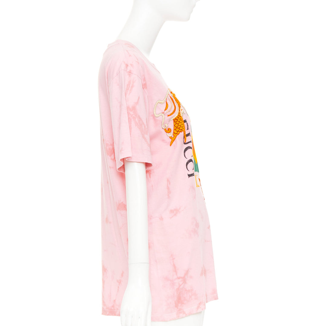 GUCCI 2017 pink tie-dye embroidered Koi fish oversized  t-shirt S