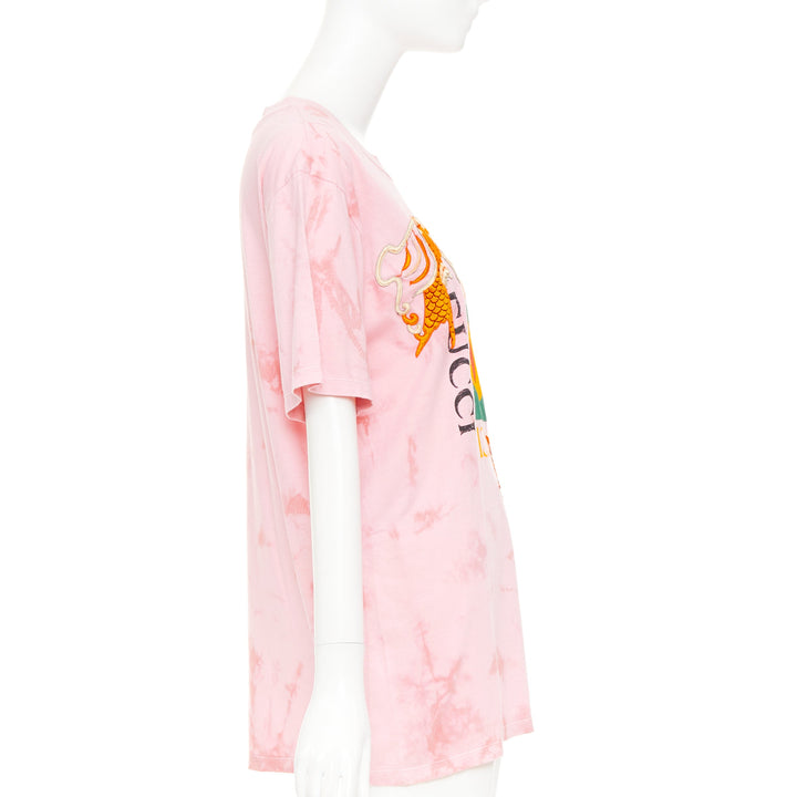 GUCCI 2017 pink tie-dye embroidered Koi fish oversized  t-shirt S