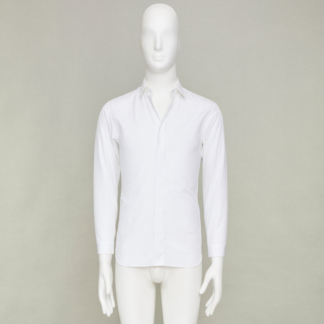 DIOR HOMME white solid cotton bee embroidered logo button down shirt EU37 XS