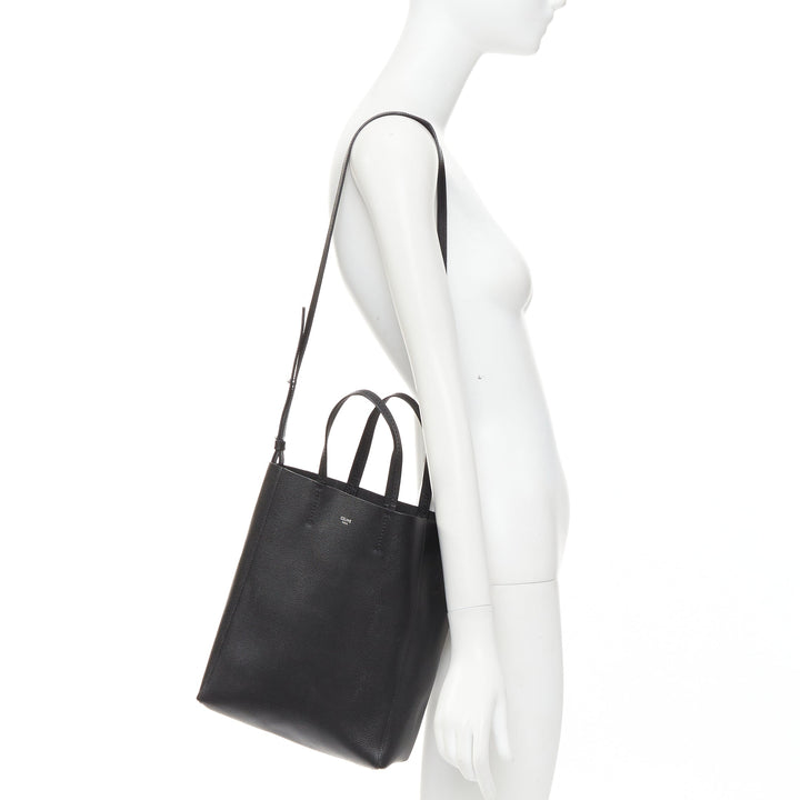 CELINE Small Vertical Cabas black grained calf leather crossbody tote bag