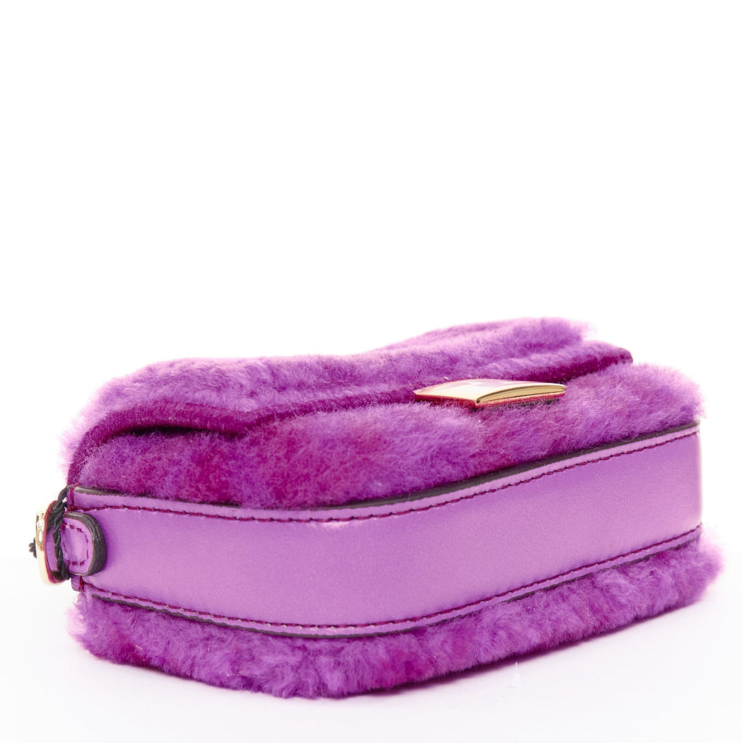 FENDI 2021 Nano Baguette purple shearling FF buckle gold hardware charm bag