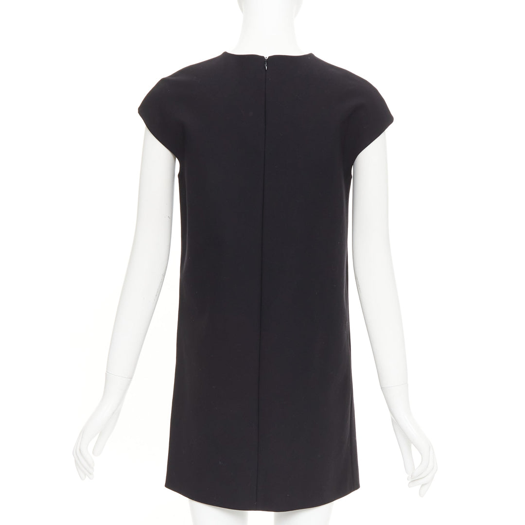 THE ROW black cotton blend cap sleeve round neck minimalist shift dress US2 S