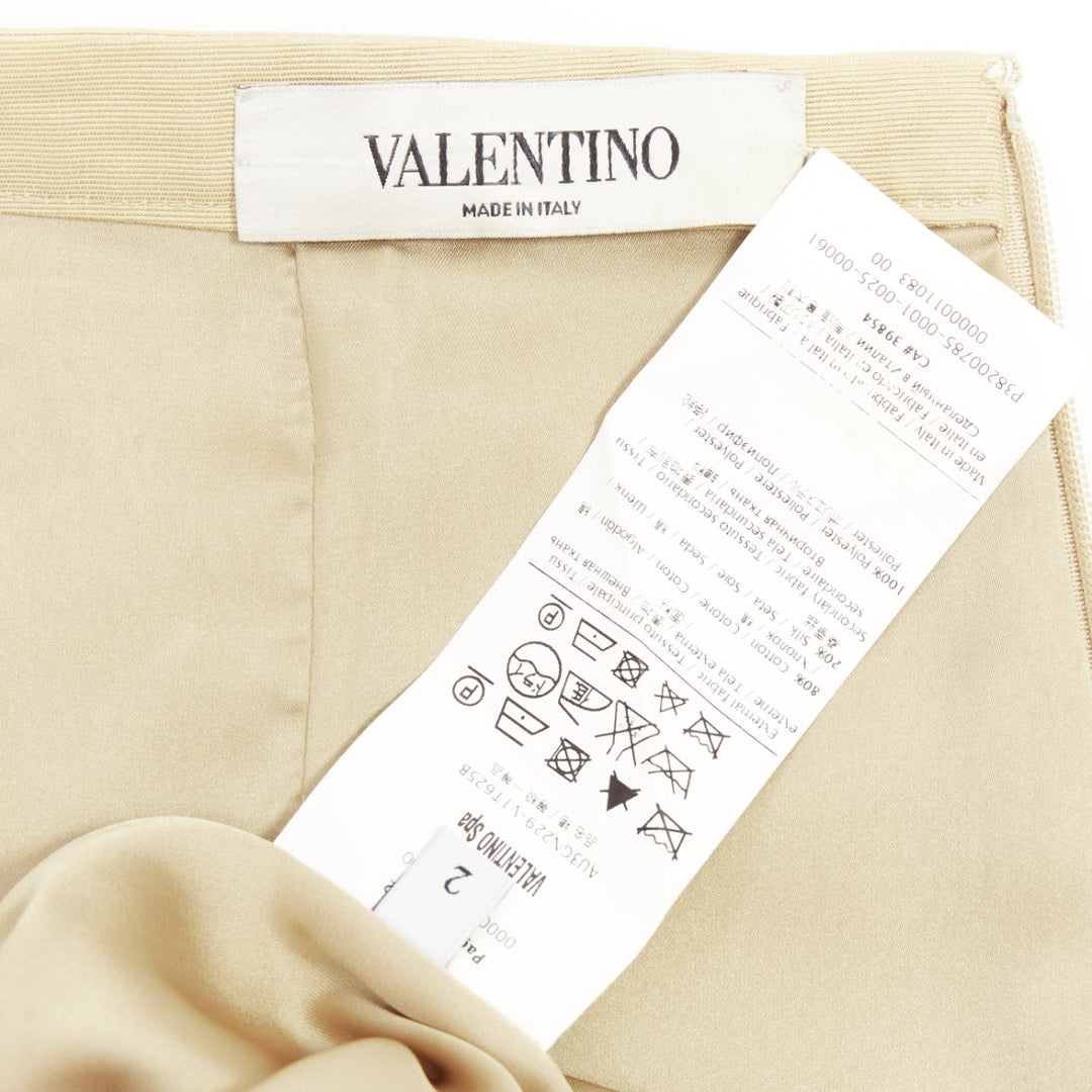 VALENTINO khaki cotton silk darted high waist back slit pencil skirt US2 S