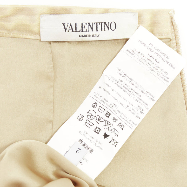 VALENTINO khaki cotton silk darted high waist back slit pencil skirt US2 S