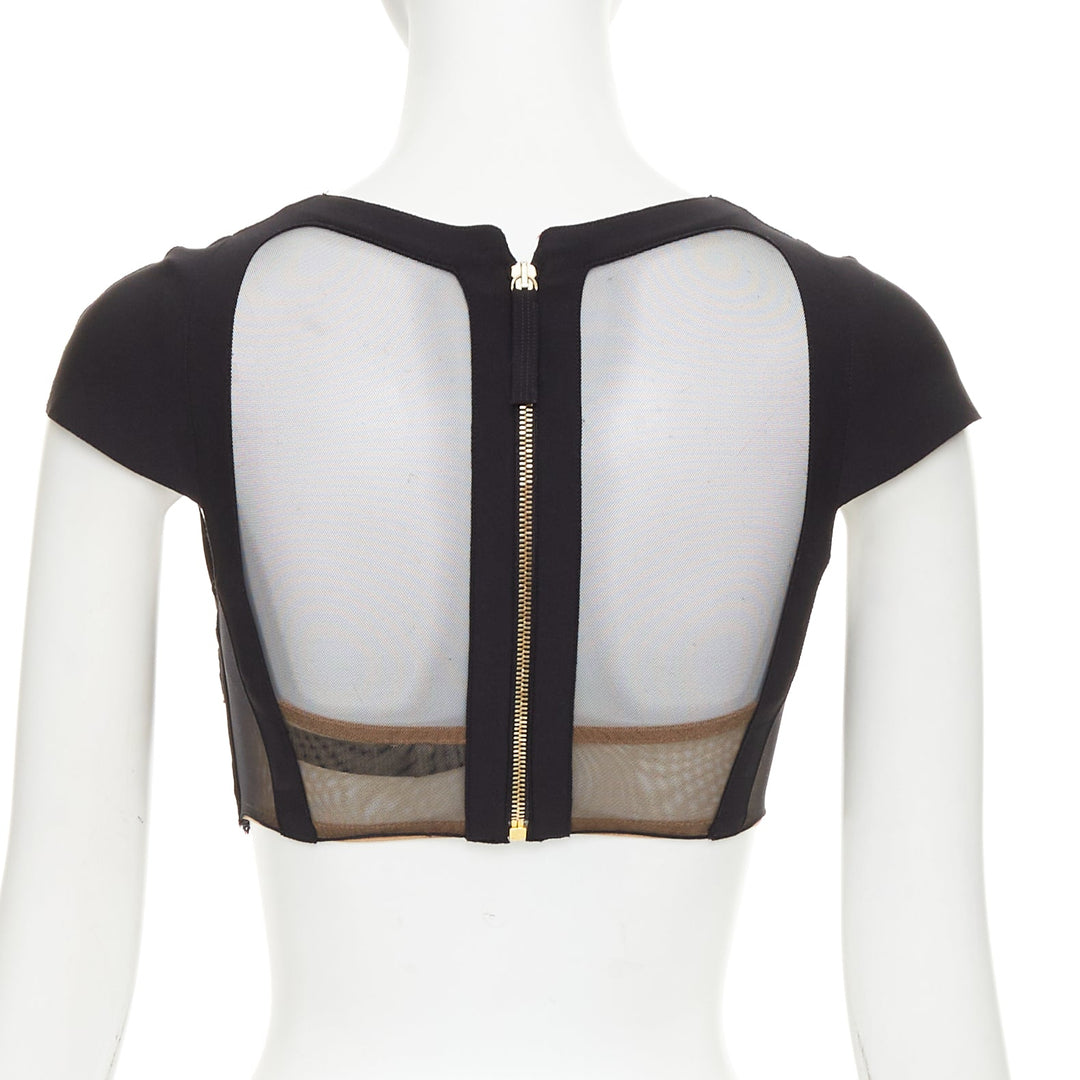 LA PERLA sheer lace underwire embroidery corset cap sleeve crop top 32B