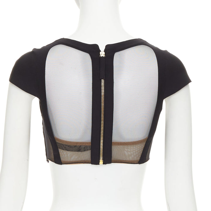 LA PERLA sheer lace underwire embroidery corset cap sleeve crop top 32B