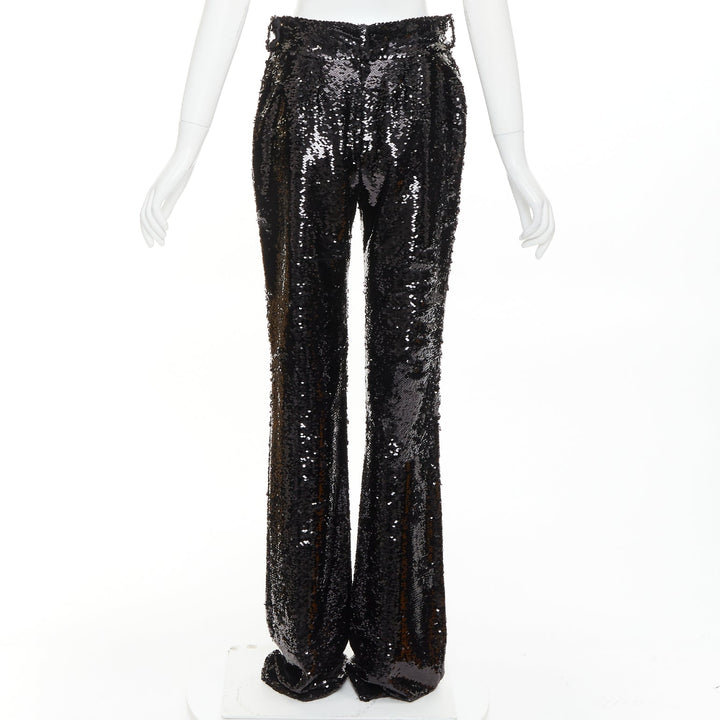 ALEXANDRE VAUTHIER COUTURE AW2019 Runway black paillette sequin wide leg pants