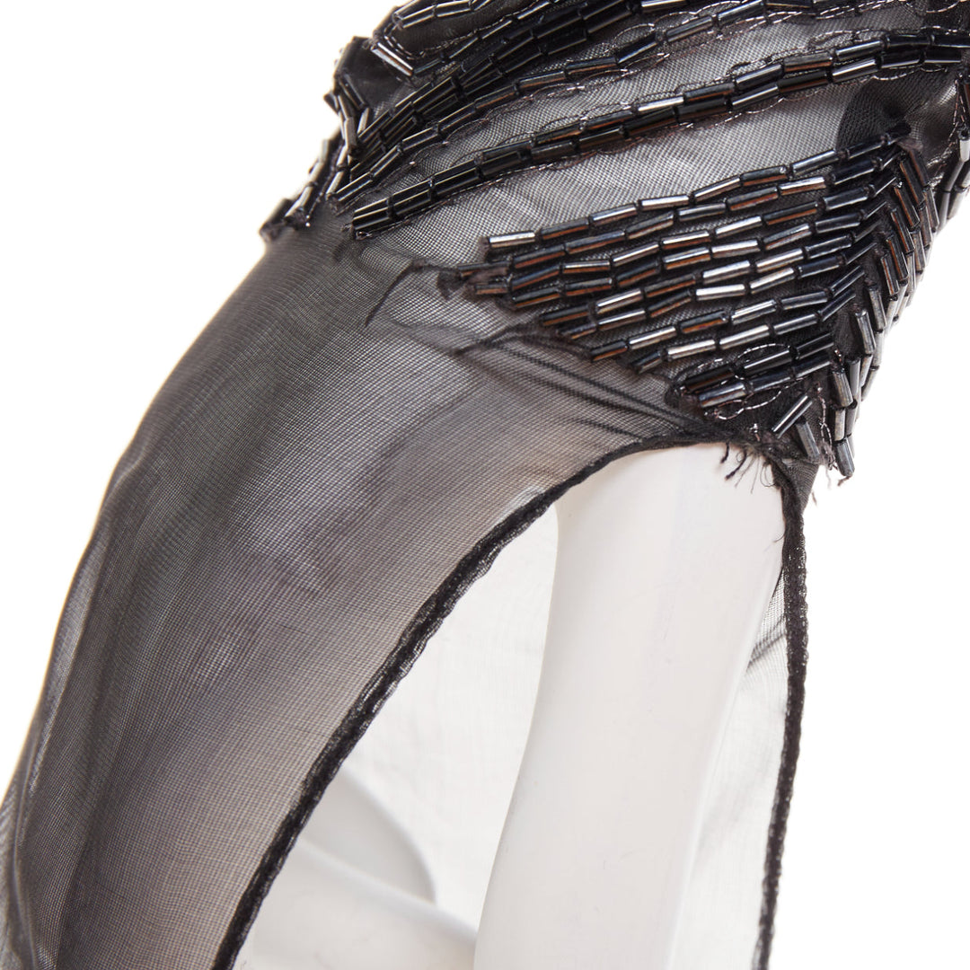 ALEXANDRE VAUTHIER sheer grey geometric long bead embellished drape jacket