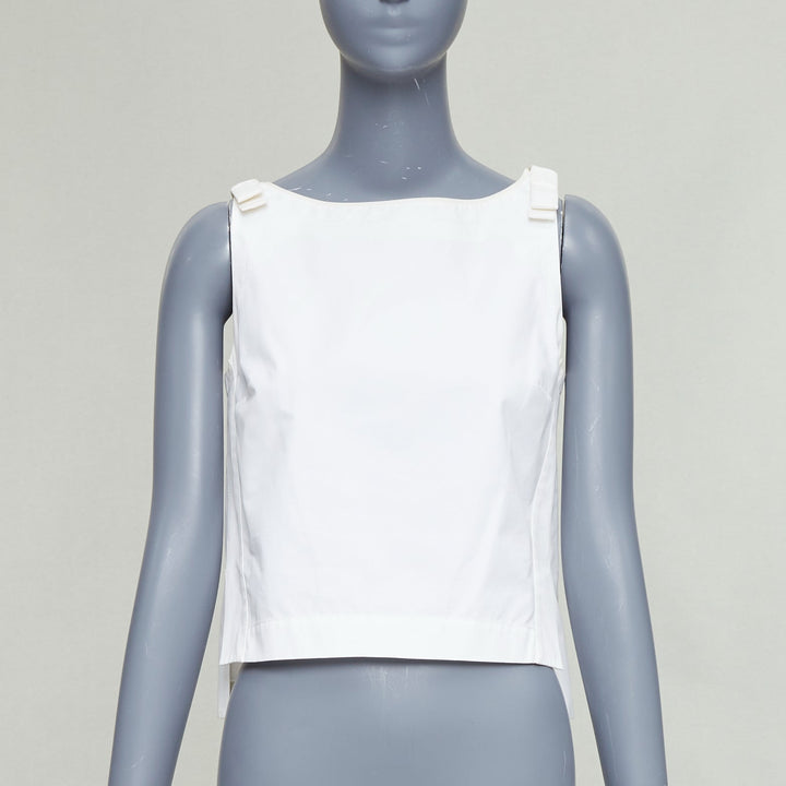 FENDI cream cotton bow shoulders square neck flare top IT36 XXS