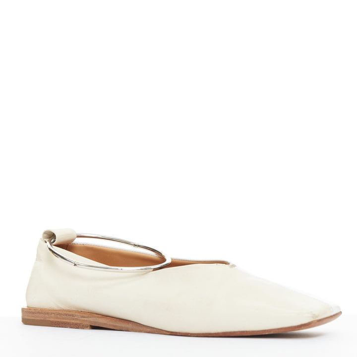 JIL SANDER beige white two tone leather ankle ring ballet flats EU35