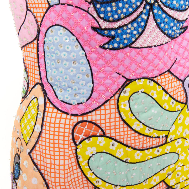 MOSCHINO COUTURE! 2022 Runway Calico Animals pink sequinned beaded dress IT40 S