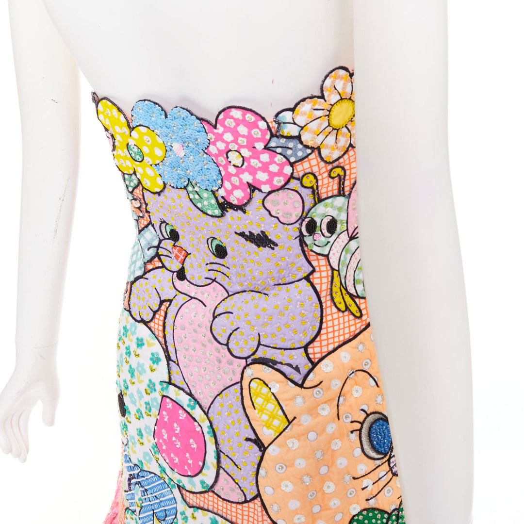 MOSCHINO COUTURE! 2022 Runway Calico Animals pink sequinned beaded dress IT40 S
