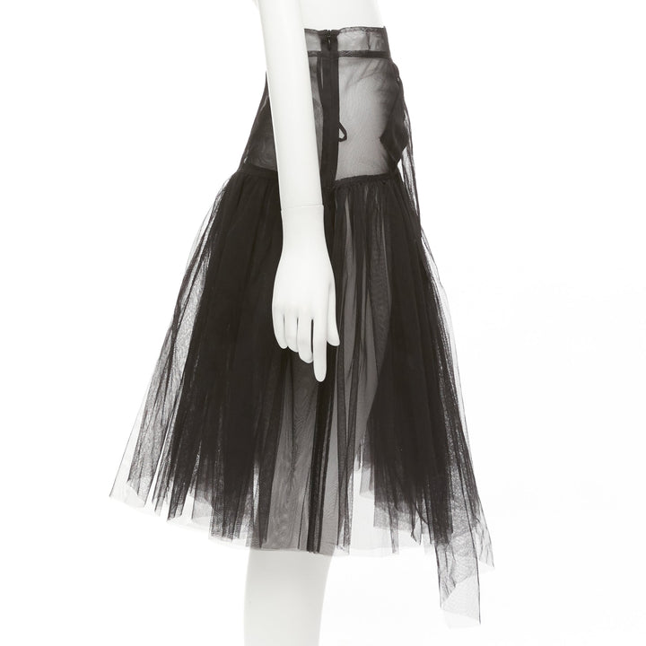 SHUSHU TONG black tulle asymmetric top high low hem A-line tutu skirt UK6 XS