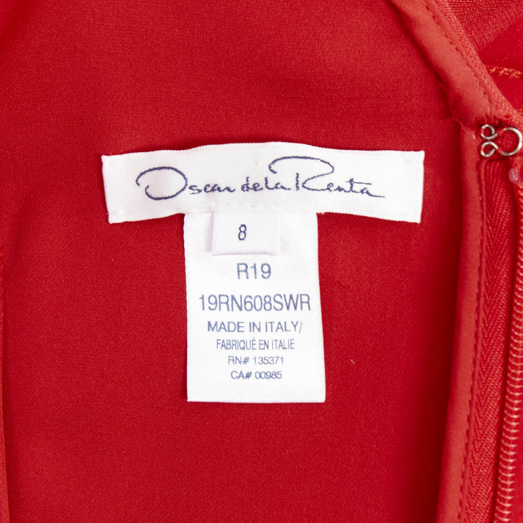 OSCAR DE LA RENTA R19 red wool silk cap sleeve belted sheath dress US8 L