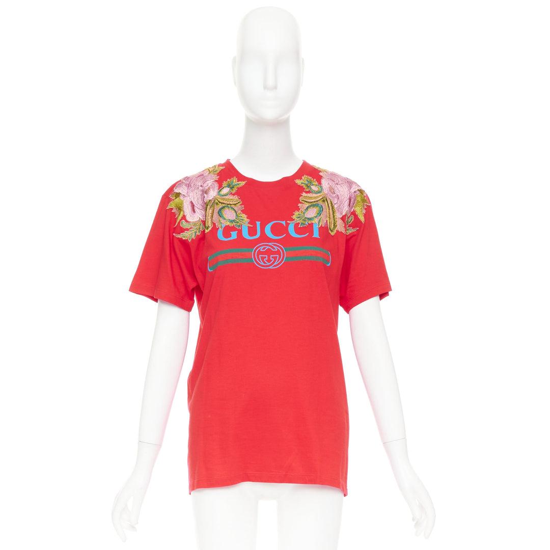GUCCI 2017 Dover Street Market DSM red cotton flower embroidered t-shirt XS