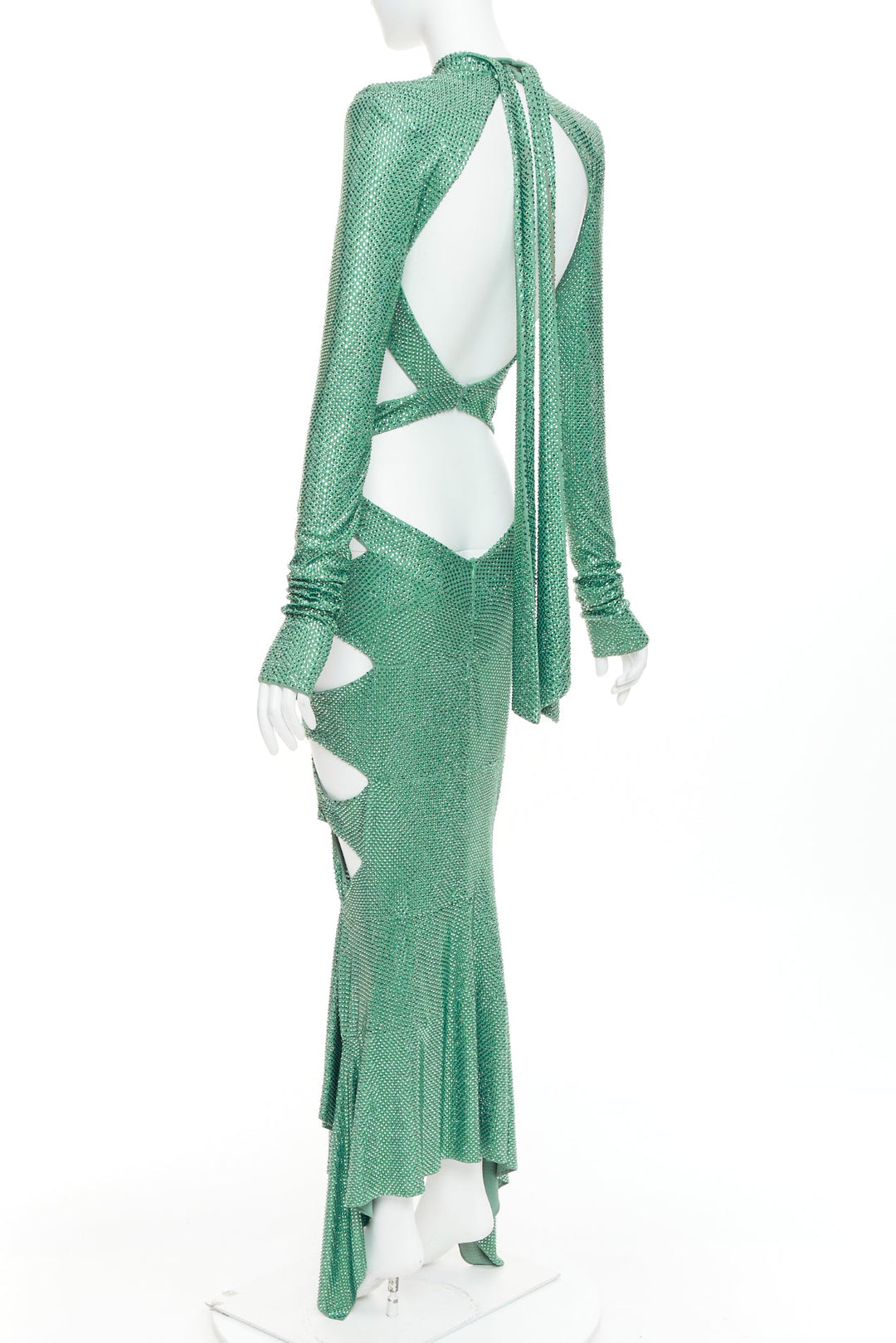 rare ALEXANDRE VAUTHIER COUTURE SS2020 Runway green strass crystal  cut out gown