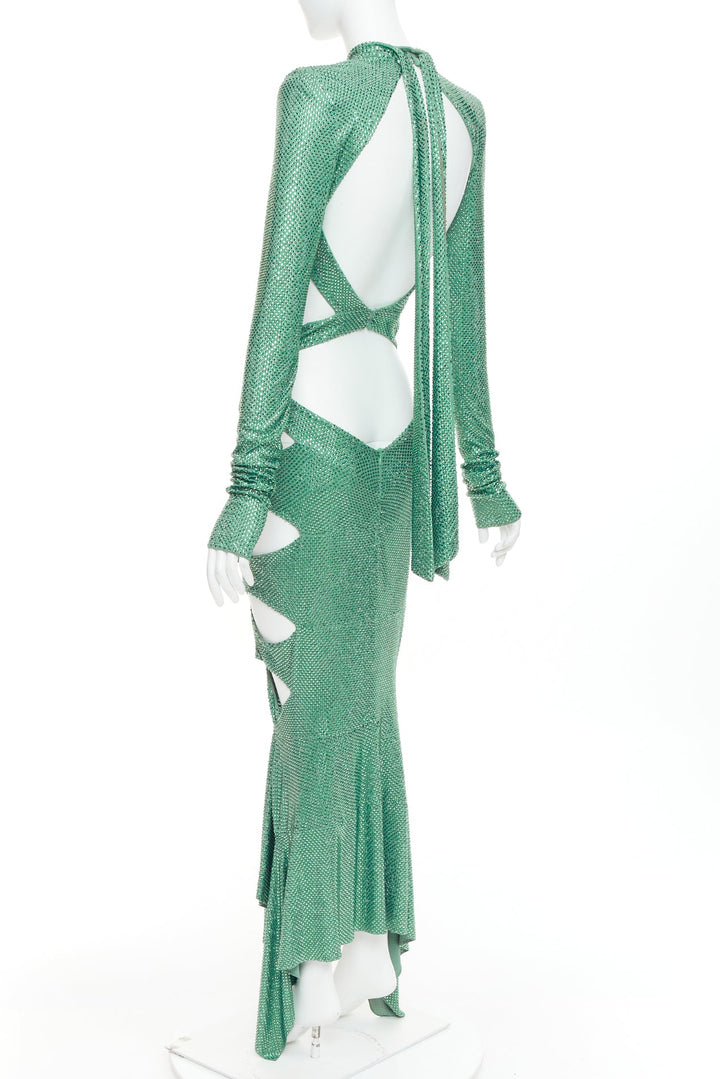 rare ALEXANDRE VAUTHIER COUTURE SS2020 Runway green strass crystal  cut out gown