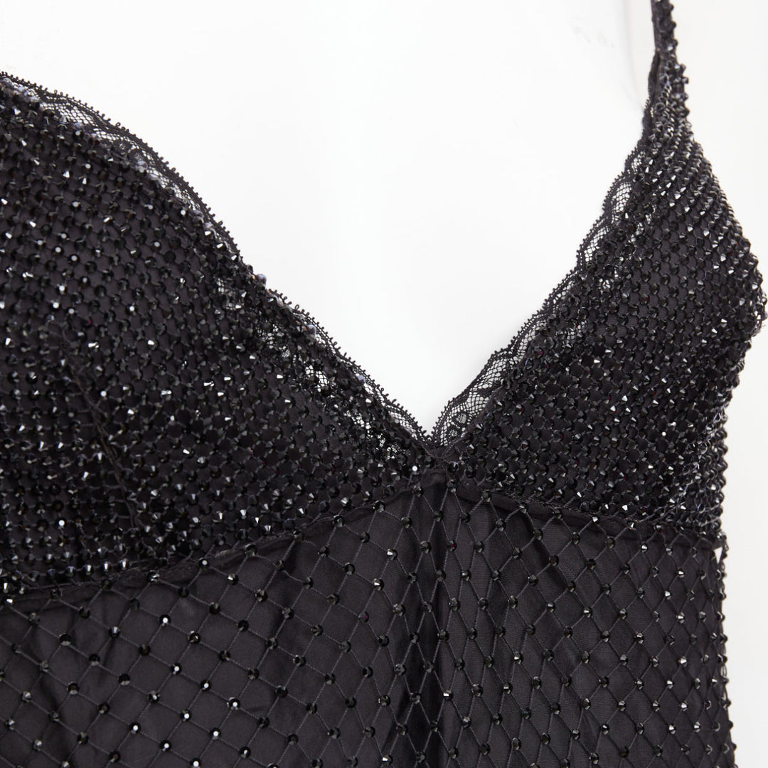PRADA 2022 black rhinestone crystal degrade embellished mini slip dress IT40 S