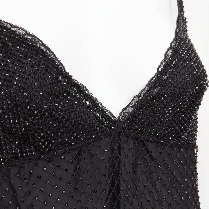 PRADA 2022 black rhinestone crystal degrade embellished mini slip dress IT40 S