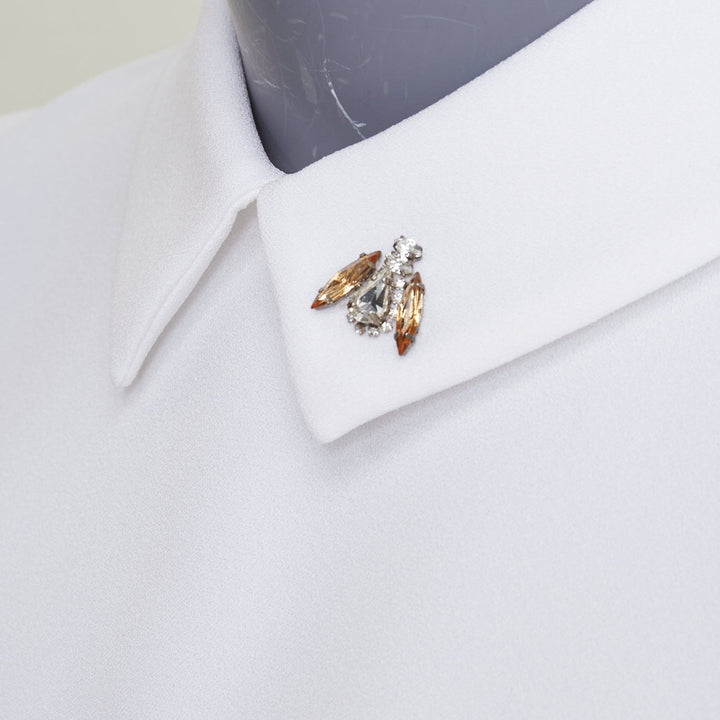 DIOR white crepe yellow crystal embroidered bee collar blouse FR38 M