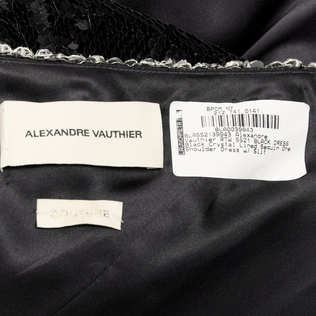 ALEXANDRE VAUTHIER COUTURE SS2021 black sequin silver crystal one shoulder dress