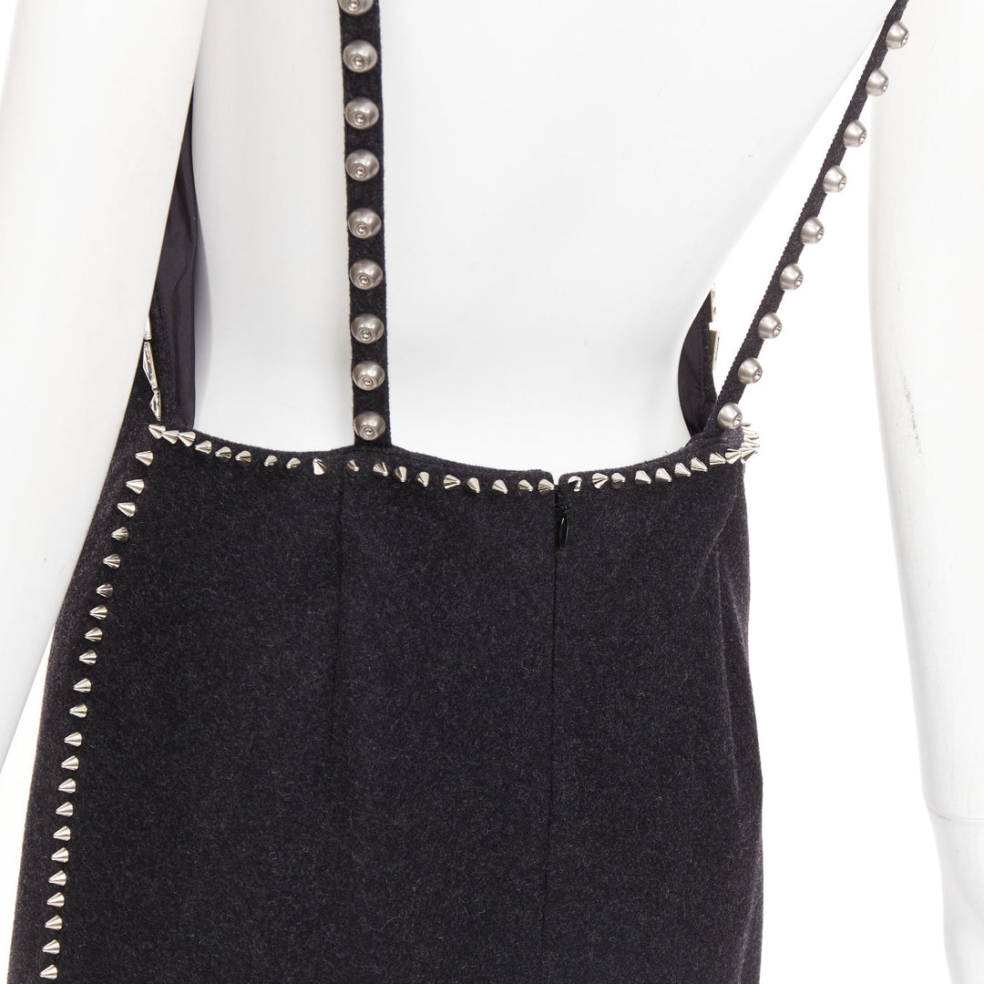 rare MIU MIU 2021 Runway charcoal wool crystal stud chainmail slip dress IT38 XS