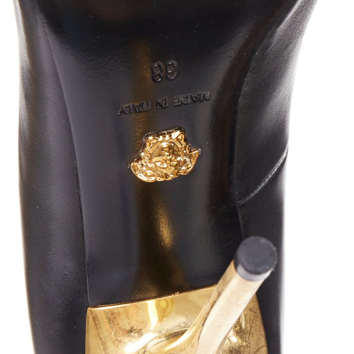 VERSACE Medusa black gold emblem metal heel pump EU38 Lady Gaga