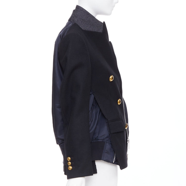 SACAI 2018 Runway black gold buttons hybrid bomber blazer coat JP1 S