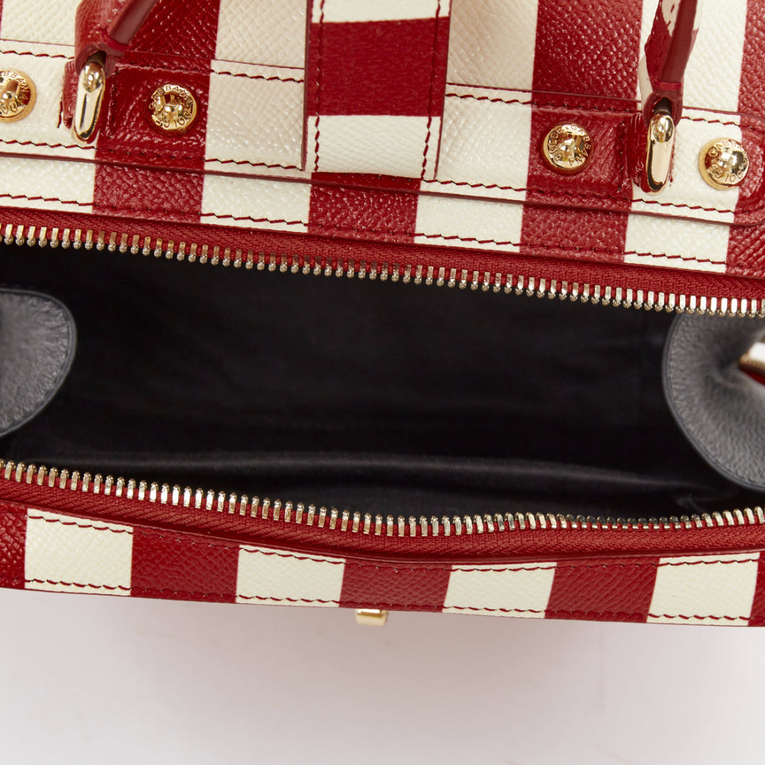 DOLCE GABBANA 2016 Box Rosaria red white striped leather padlock bag