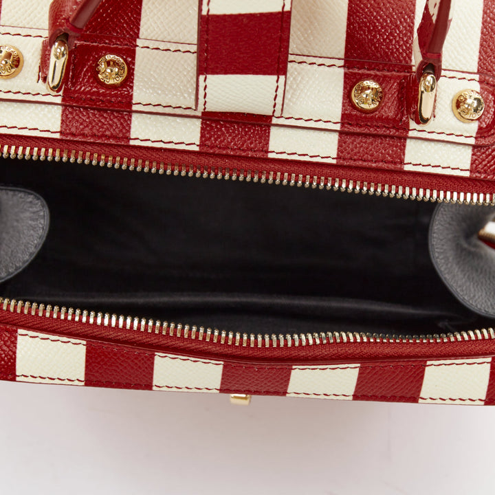 DOLCE GABBANA 2016 Box Rosaria red white striped leather padlock bag