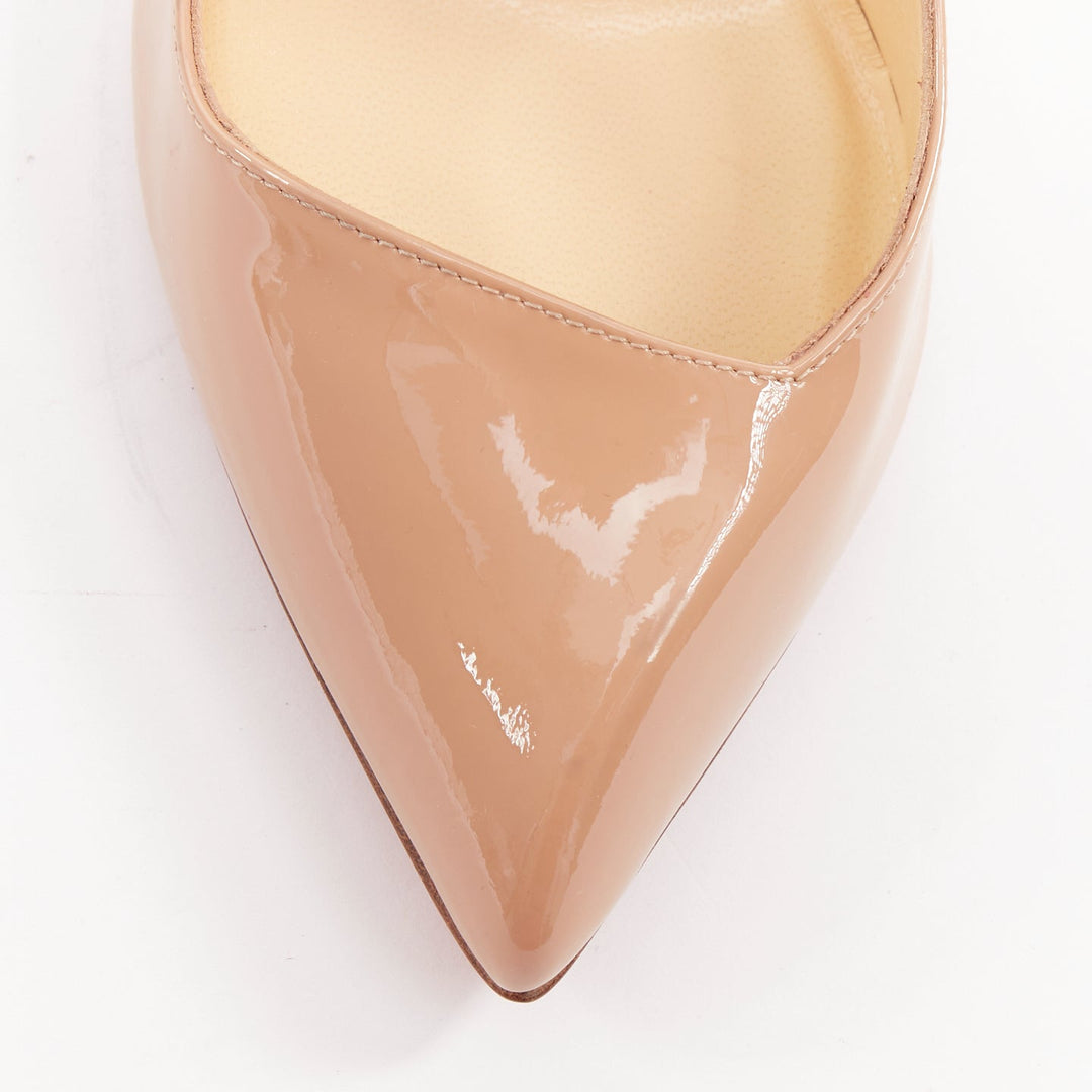 CHRISTIAN LOUBOUTIN Pigalle 100 nude patent leather pointy low vamp pumps EU35.5
