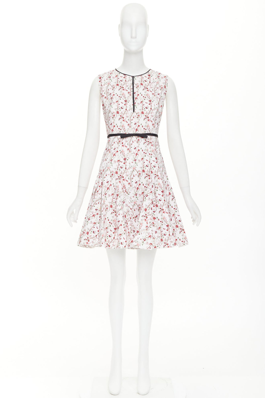 GIAMBATTISTA VALLI  white green nylon silk floral print ribbon belt dress IT42 M