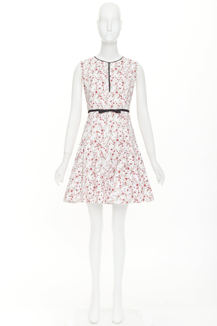 GIAMBATTISTA VALLI  white green nylon silk floral print ribbon belt dress IT42 M