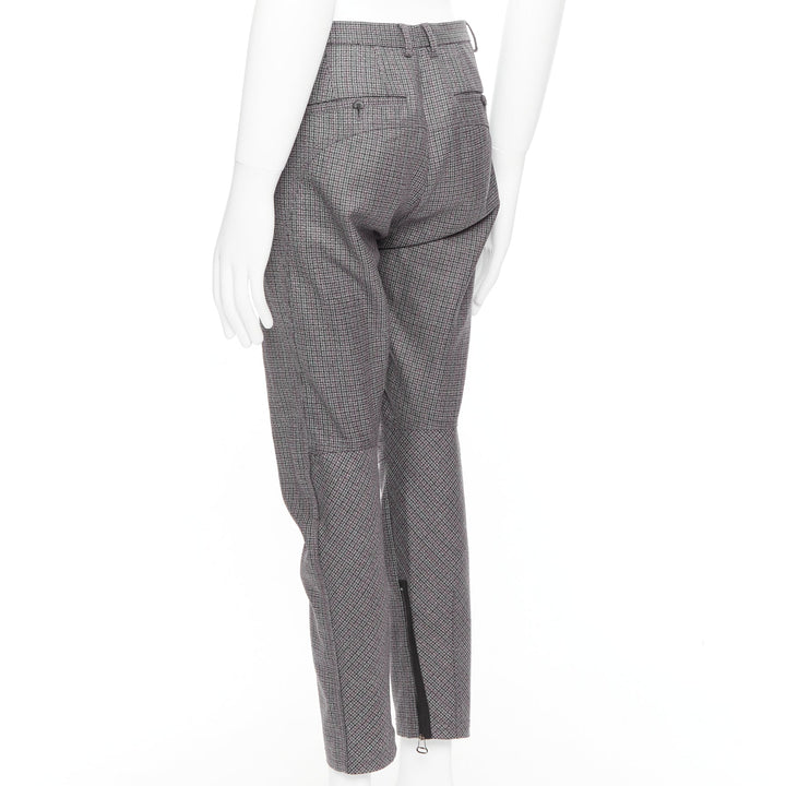 LANVIN grey 100% wool houndstooth knee darts tapered pants FR46 S