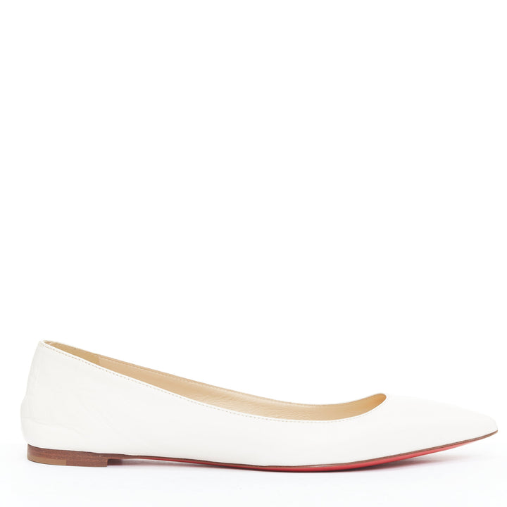 CHRISTIAN LOUBOUTIN off white leather point toe flat shoes EU37.5